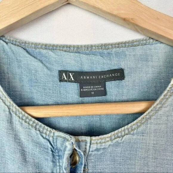 Armani Exchange Denim Chambray Blue Long Sleeve Mini Dress 10 - Picture 4 of 5